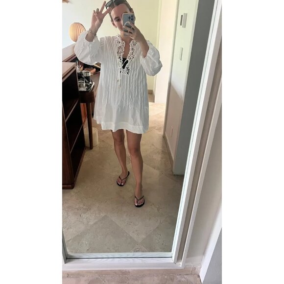 Sandro Cotton Lace Trim Mini Dress Size 6 (Retails $441) - Picture 9 of 11